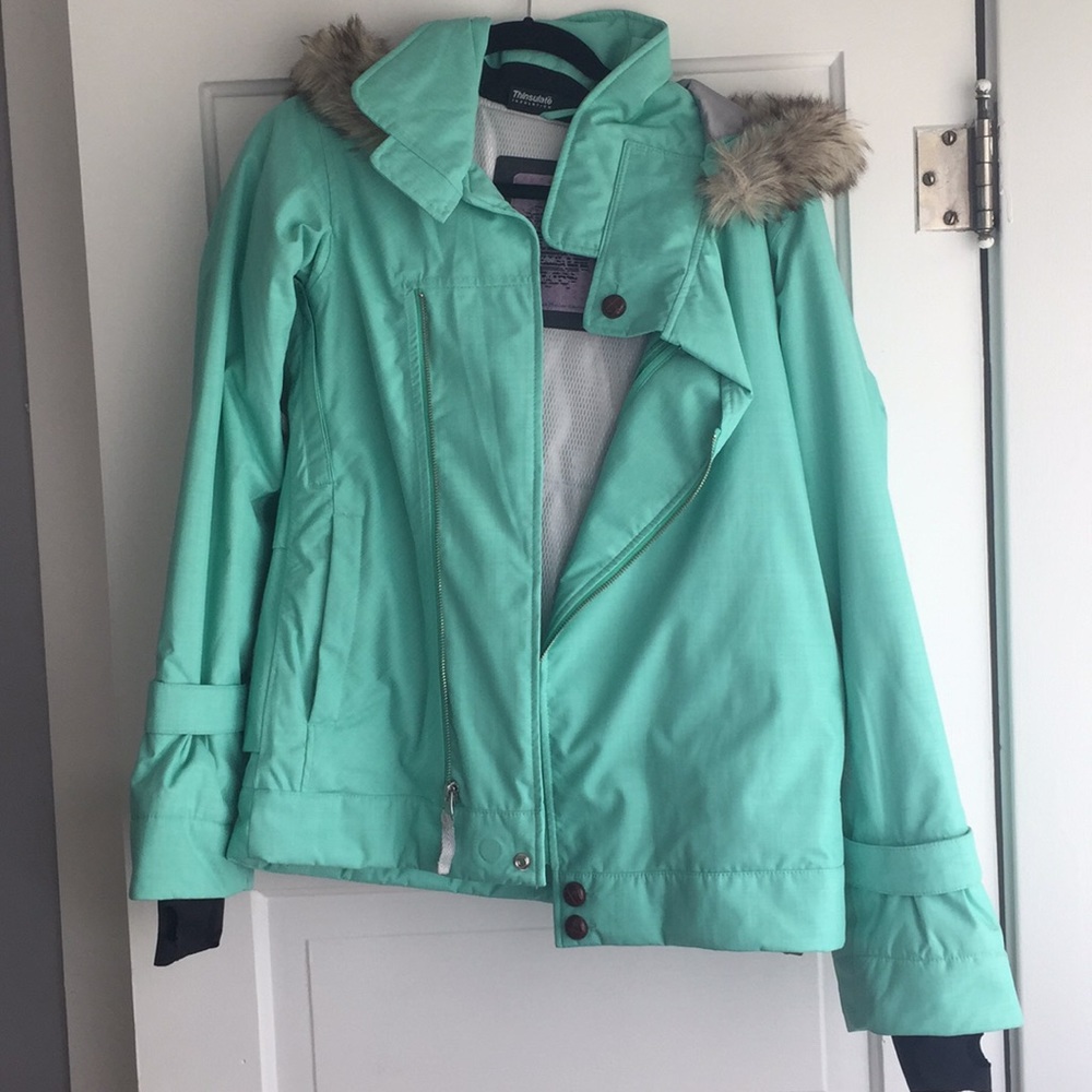 Oakley Gretchen bleiler tiers Mint Green Hooded Women's Jacket with Faux Fur Tri